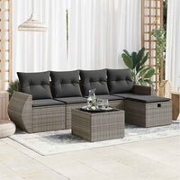 Thumbnail for 6-tlg. Garten-Sofagarnitur mit Kissen Grau Poly Rattan