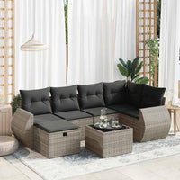 Thumbnail for 7-tlg. Garten-Sofagarnitur mit Kissen Grau Poly Rattan