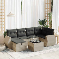 Thumbnail for 7-tlg. Garten-Sofagarnitur mit Kissen Hellgrau Poly Rattan