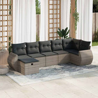 Thumbnail for 7-tlg. Garten-Sofagarnitur mit Kissen Grau Poly Rattan