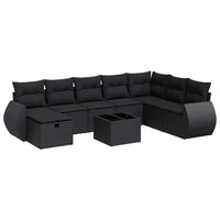 Thumbnail for 9-tlg. Garten-Sofagarnitur mit Kissen Schwarz Poly Rattan