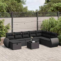 Thumbnail for 9-tlg. Garten-Sofagarnitur mit Kissen Schwarz Poly Rattan