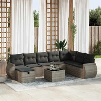 Thumbnail for 9-tlg. Garten-Sofagarnitur mit Kissen Grau Poly Rattan