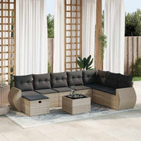 Thumbnail for 9-tlg. Garten-Sofagarnitur mit Kissen Hellgrau Poly Rattan