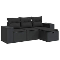 Thumbnail for 4-tlg. Garten-Sofagarnitur mit Kissen Schwarz Poly Rattan