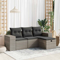 Thumbnail for 4-tlg. Garten-Sofagarnitur mit Kissen Grau Poly Rattan