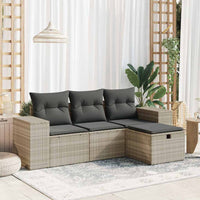 Thumbnail for 4-tlg. Garten-Sofagarnitur mit Kissen Hellgrau Poly Rattan