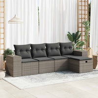Thumbnail for 5-tlg. Garten-Sofagarnitur mit Kissen Grau Poly Rattan