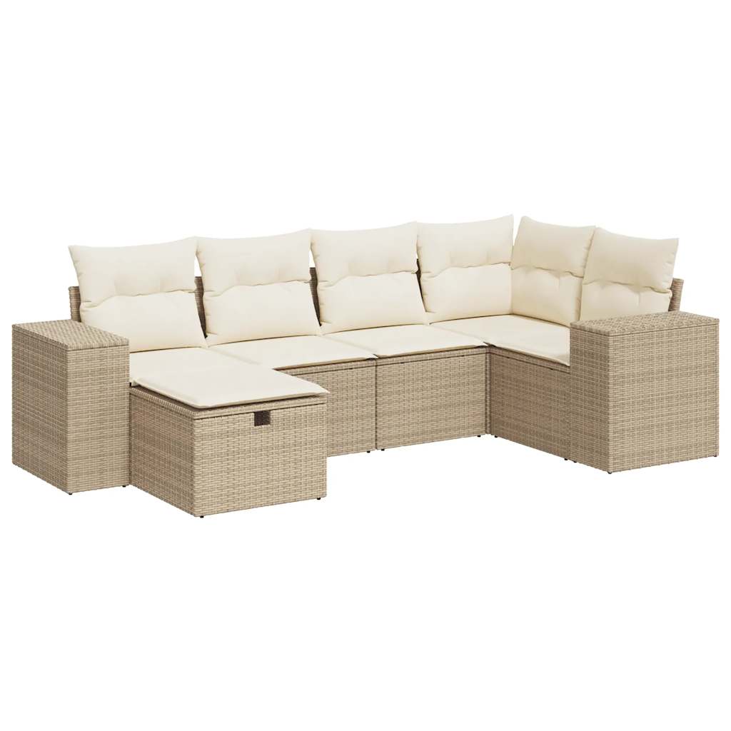 6-tlg. Garten-Sofagarnitur mit Kissen Beige Poly Rattan