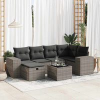 Thumbnail for 7-tlg. Garten-Sofagarnitur mit Kissen Grau Poly Rattan