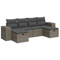 Thumbnail for 6-tlg. Garten-Sofagarnitur mit Kissen Grau Poly Rattan