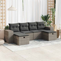 Thumbnail for 6-tlg. Garten-Sofagarnitur mit Kissen Grau Poly Rattan