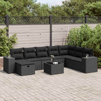 Thumbnail for 9-tlg. Garten-Sofagarnitur mit Kissen Schwarz Poly Rattan