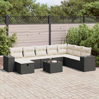 Thumbnail for 9-tlg. Garten-Sofagarnitur mit Kissen Schwarz Poly Rattan