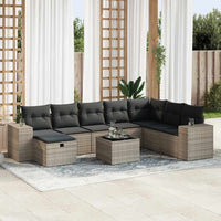 Thumbnail for 9-tlg. Garten-Sofagarnitur mit Kissen Grau Poly Rattan