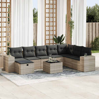 Thumbnail for 9-tlg. Garten-Sofagarnitur mit Kissen Hellgrau Poly Rattan