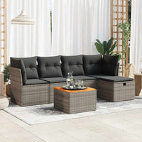 Thumbnail for 6-tlg. Garten-Sofagarnitur mit Kissen Grau Poly Rattan
