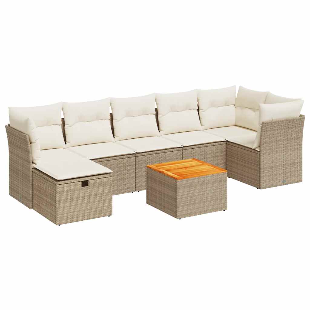 8-tlg. Garten-Sofagarnitur mit Kissen Beige Poly Rattan