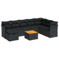 Thumbnail for 9-tlg. Garten-Sofagarnitur mit Kissen Schwarz Poly Rattan