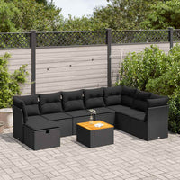 Thumbnail for 9-tlg. Garten-Sofagarnitur mit Kissen Schwarz Poly Rattan