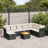 Thumbnail for 9-tlg. Garten-Sofagarnitur mit Kissen Schwarz Poly Rattan