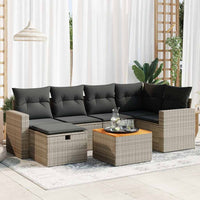Thumbnail for 7-tlg. Garten-Sofagarnitur mit Kissen Grau Poly Rattan