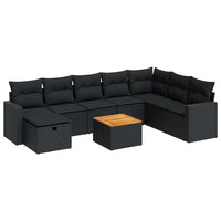 Thumbnail for 9-tlg. Garten-Sofagarnitur mit Kissen Schwarz Poly Rattan