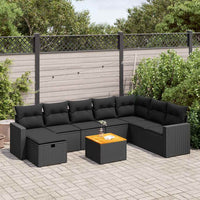 Thumbnail for 9-tlg. Garten-Sofagarnitur mit Kissen Schwarz Poly Rattan