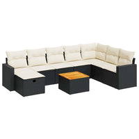 Thumbnail for 9-tlg. Garten-Sofagarnitur mit Kissen Schwarz Poly Rattan