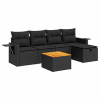 Thumbnail for 6-tlg. Garten-Sofagarnitur mit Kissen Schwarz Poly Rattan