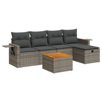 Thumbnail for 6-tlg. Garten-Sofagarnitur mit Kissen Grau Poly Rattan