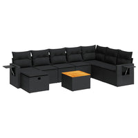 Thumbnail for 9-tlg. Garten-Sofagarnitur mit Kissen Schwarz Poly Rattan