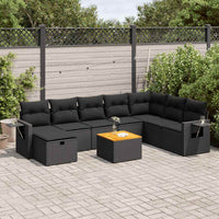 Thumbnail for 9-tlg. Garten-Sofagarnitur mit Kissen Schwarz Poly Rattan