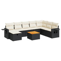 Thumbnail for 9-tlg. Garten-Sofagarnitur mit Kissen Schwarz Poly Rattan
