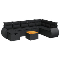 Thumbnail for 9-tlg. Garten-Sofagarnitur mit Kissen Schwarz Poly Rattan