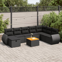 Thumbnail for 9-tlg. Garten-Sofagarnitur mit Kissen Schwarz Poly Rattan