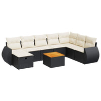Thumbnail for 9-tlg. Garten-Sofagarnitur mit Kissen Schwarz Poly Rattan