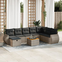 Thumbnail for 9-tlg. Garten-Sofagarnitur mit Kissen Grau Poly Rattan