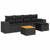 Thumbnail for 6-tlg. Garten-Sofagarnitur mit Kissen Schwarz Poly Rattan