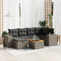 Thumbnail for 7-tlg. Garten-Sofagarnitur mit Kissen Grau Poly Rattan