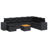 Thumbnail for 9-tlg. Garten-Sofagarnitur mit Kissen Schwarz Poly Rattan