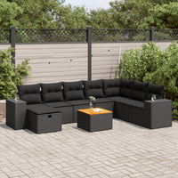 Thumbnail for 9-tlg. Garten-Sofagarnitur mit Kissen Schwarz Poly Rattan