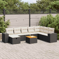 Thumbnail for 9-tlg. Garten-Sofagarnitur mit Kissen Schwarz Poly Rattan