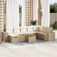 Thumbnail for 9-tlg. Garten-Sofagarnitur mit Kissen Beige Poly Rattan