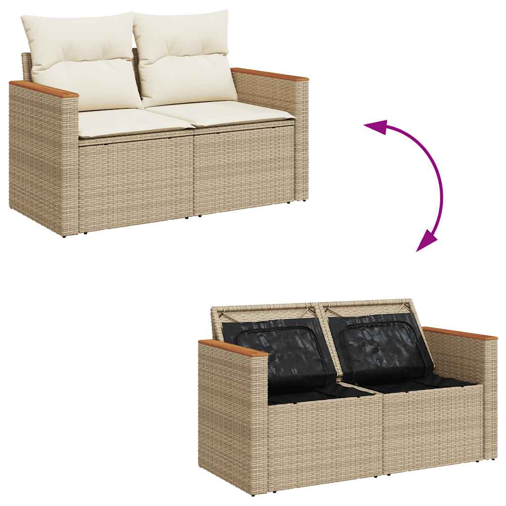 4-tlg. Garten-Sofagarnitur mit Kissen Beige Poly Rattan