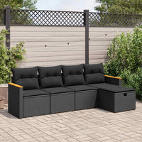 Thumbnail for 5-tlg. Garten-Sofagarnitur mit Kissen Schwarz Poly Rattan