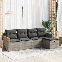 Thumbnail for 5-tlg. Garten-Sofagarnitur mit Kissen Grau Poly Rattan