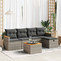 Thumbnail for 6-tlg. Garten-Sofagarnitur mit Kissen Grau Poly Rattan