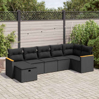 Thumbnail for 7-tlg. Garten-Sofagarnitur mit Kissen Schwarz Poly Rattan