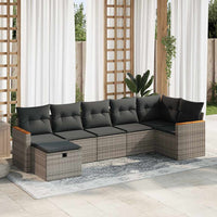 Thumbnail for 7-tlg. Garten-Sofagarnitur mit Kissen Grau Poly Rattan